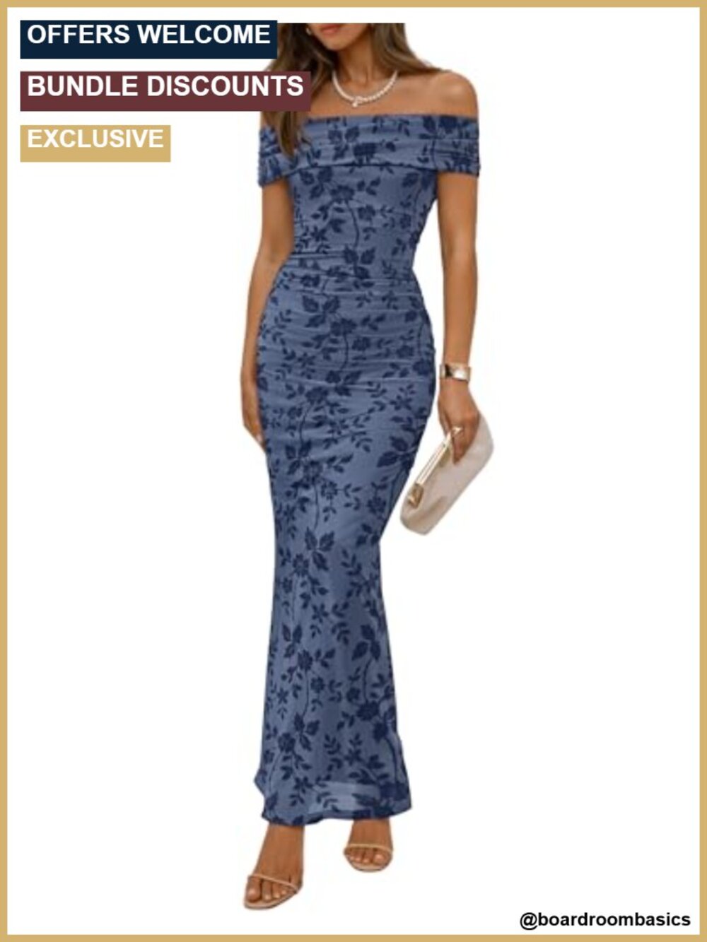 Off Shoulder Floral Mesh Bodycon Ruched Maxi Dress